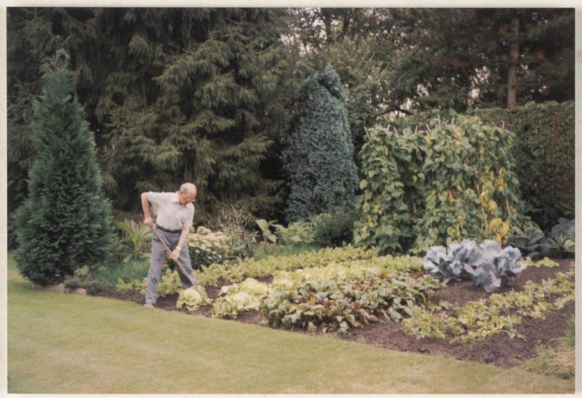 Man-aan-het-werk-in-moestuin-Linden-1985
